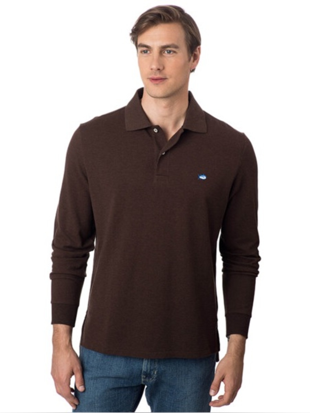 Southern Tide Men’s Long Sleeve Heather Brown Skipjack Polo
